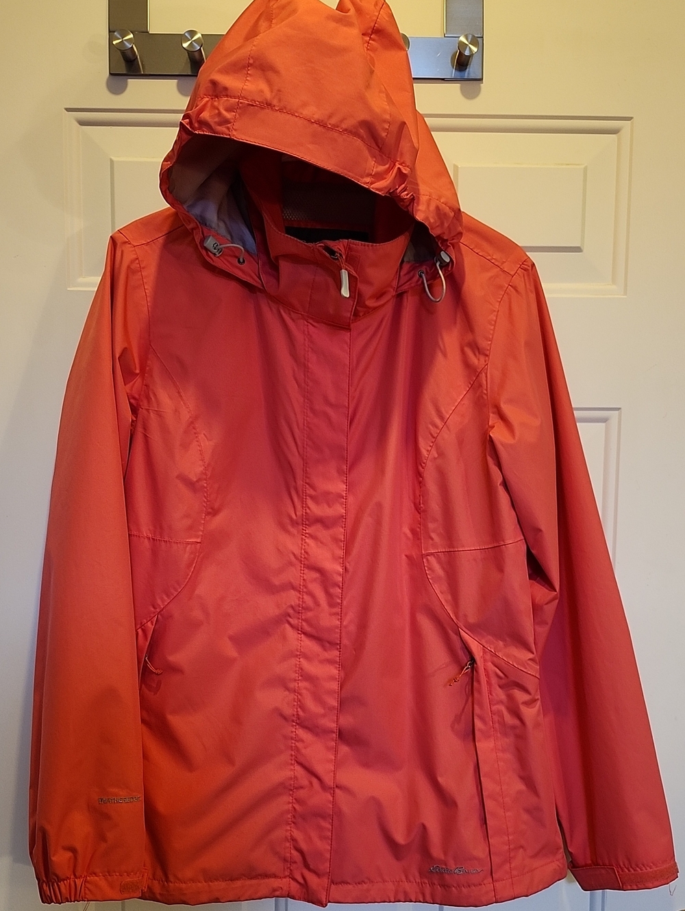 Eddie Bauer WeatherEdge Rain Jacket W Hood Pink Salmon Color